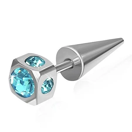 Falešný expandr z oceli - kostka, vsazené světle modré zirkony