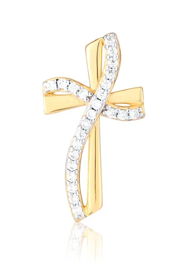 JVD Pozlacený přívěsek Křížek s čirými zirkony SVLP1309X61GO00