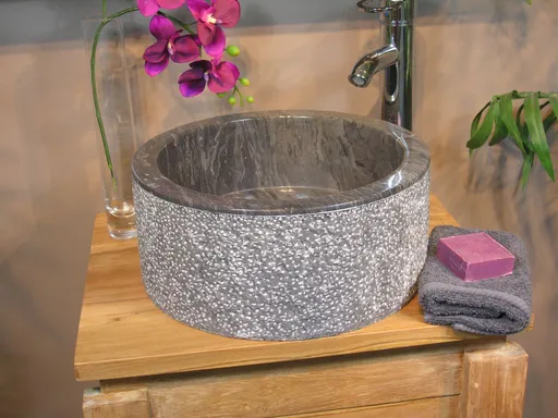 Indera MIRUM 509 Ø40 cm Black Umyvadlo z přírodního kamene