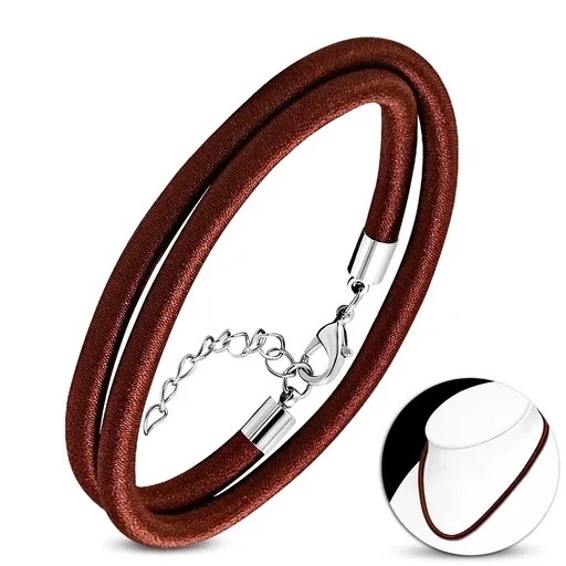 Náhrdelník obtočený lesklou nití čokoládově hnědé barvy, karabinka