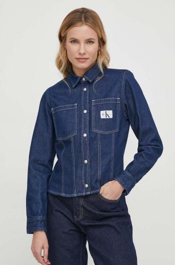 Džínová košile Calvin Klein Jeans dámská, tmavomodrá barva, regular, s klasickým límcem, J20J222825