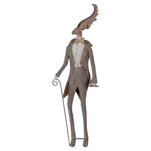 Šedá antik kovová dekorace jelen Deer - 27*15*84 cm Clayre & Eef