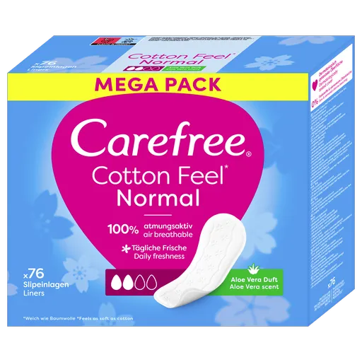 Carefree Slipové vložky s výtažkem z Aloe Vera Cotton Feel Normal 76 ks