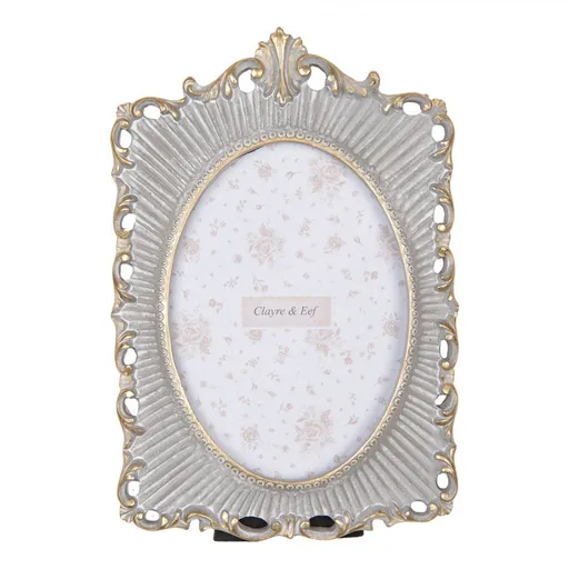 Šedo-zlatý antik fotorámeček s ornamenty - 18*2*26 cm / 13*18 cm Clayre & Eef