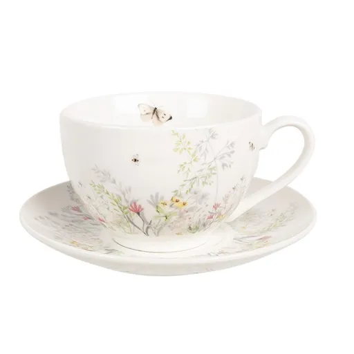 Šálek s podšálkem s lučními květy Wildflower Fields - 12*9*6 cm / Ø 14*2 cm / 250 ml Clayre & Eef