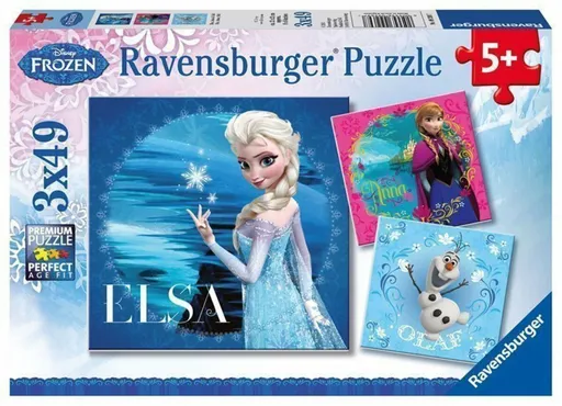 Puzzle Ledové království: Elsa, Anna  Olaf/3x49 dílků