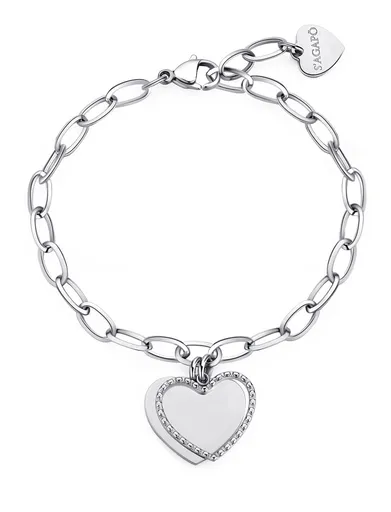 S'Agapõ Půvabný ocelový náramek se srdíčky Message SSG19
