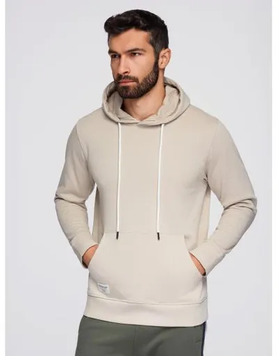 Pánská mikina BASIC s kapucí a klokaní kapsou – světle béžová V1 B1674