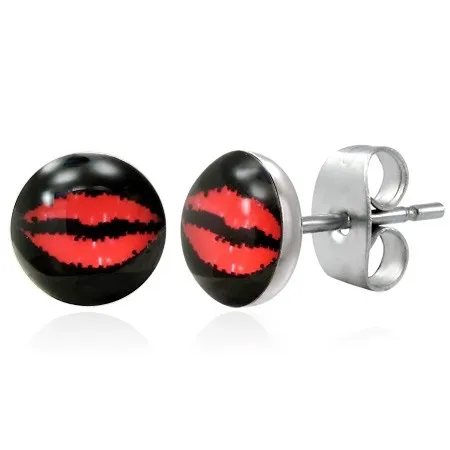 Náušnice z  oceli 316L - červené rty na černém podkladu