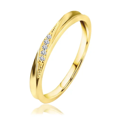 Diamantový prsten ze žlutého zlata 585 - šikmý brus, pět čirých briliantů - Velikost: 49