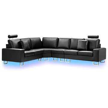Rohová BELIANI pravá LED černá kůže STOCKHOLM (beliani_253816)