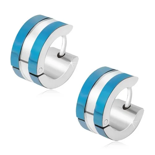 Náušnice z chirurgické oceli, modré a stříbrný pás