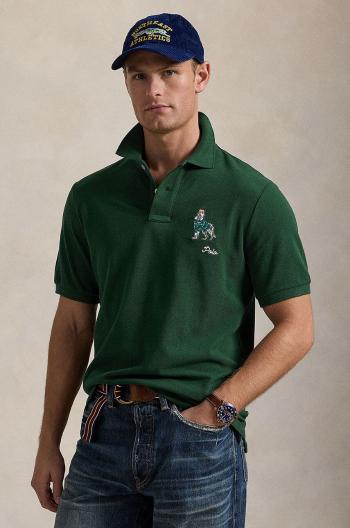 Bavlněné polo tričko Polo Ralph Lauren zelená barva, s aplikací, 710953336