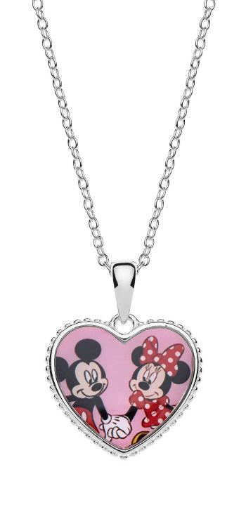 Disney Romantický stříbrný náhrdelník Minnie and Mickey Mouse (řetízek, přívěsek)