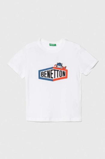 Dětské bavlněné tričko United Colors of Benetton bílá barva, s potiskem