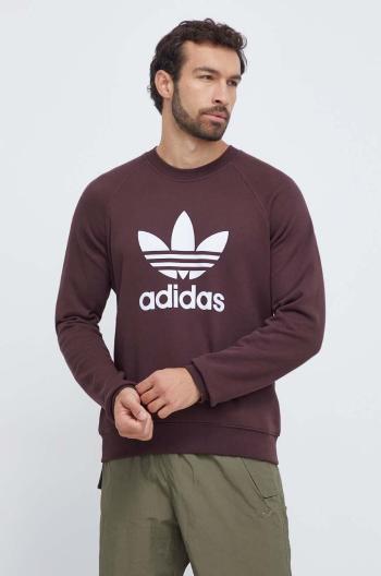 Bavlněná mikina adidas Originals pánská, hnědá barva, s potiskem