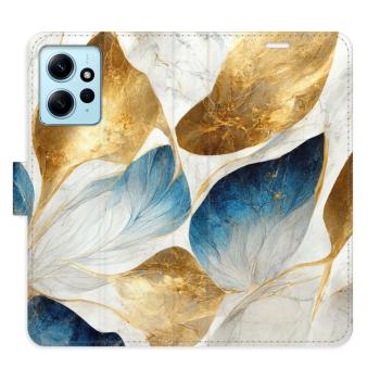 Flipové pouzdro iSaprio - GoldBlue Leaves - Xiaomi Redmi Note 12 5G