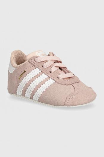 Kojenecké kožené boty adidas Originals GAZELLE CRIB růžová barva, JI2045