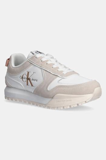 Kožené sneakers boty Calvin Klein Jeans TOOTHY RUNNER IRREGULAR LINES W béžová barva, YW0YW00934