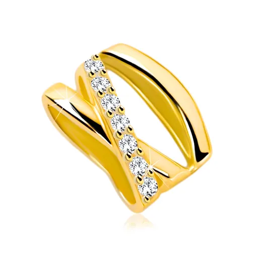 Přívěsek ze žlutého 14K zlata - tři překřížené úzké linie, drobné čiré zirkony