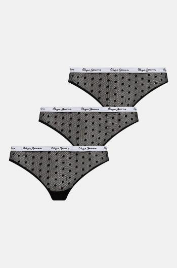 Tanga Pepe Jeans DOT MESH 3P THONG 3-pack černá barva, PLU11026