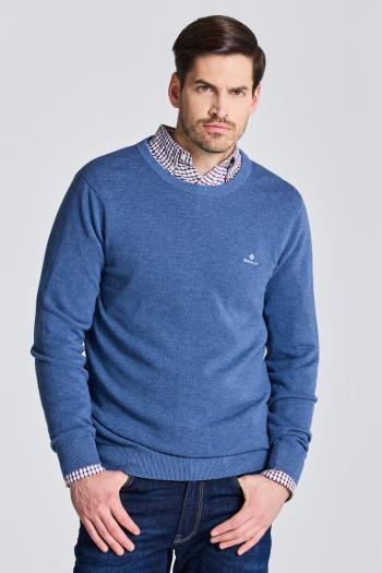 SVETR GANT COTTON PIQUE C-NECK DENIM BLUE MEL