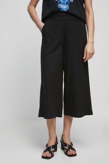 Plátěné kalhoty Medicine dámské, černá barva, střih culottes, high waist