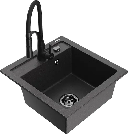MEXEN/S Vito granitový dřez 1-miska včetně baterie Aster, černá kropenatá 6503-76-73450-70-B