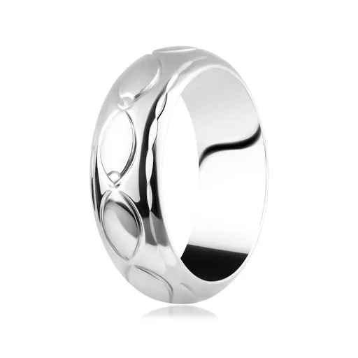 Prsten ze stříbra 925 - hrubá lesklá linie se zrnky a kužely - Velikost: 53