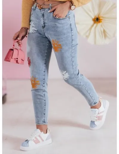 Dámské džínové kalhoty slim fit s květinovým vzorem FLORENSSO modré