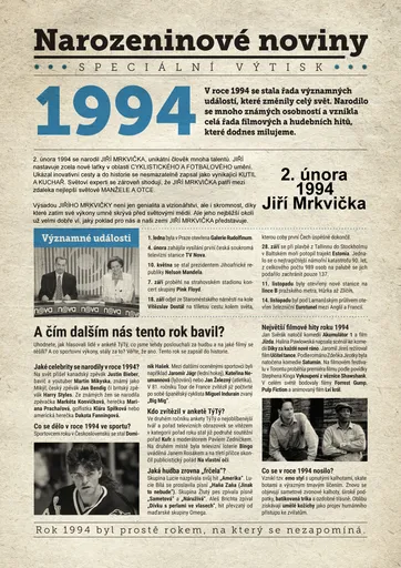 Narozeninové noviny 1994 s vlastní fotografií a textem, S textem