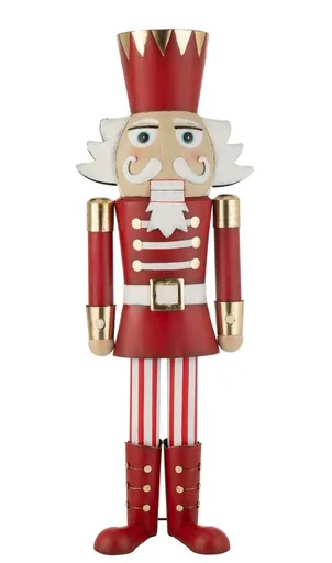 Bílo-červená kovová socha Louskáček - 48*35*148cm 47923