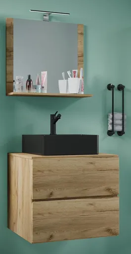 VCM 3dílná umyvadlová skříňka Lendas BL M 60 cm se zrcadlem, dub medový