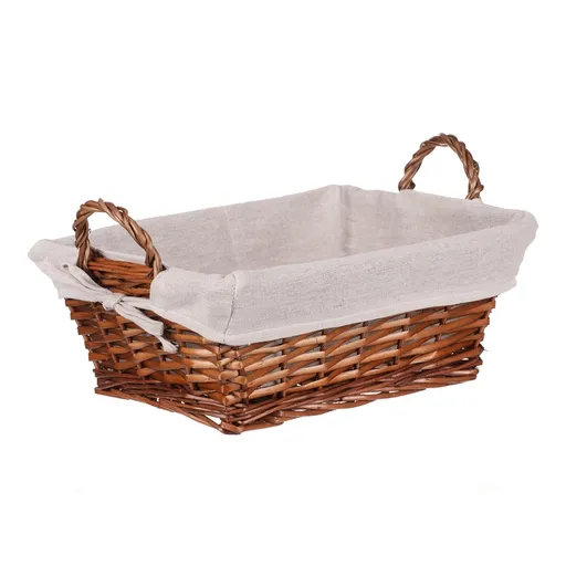 Proutěný koš s látkou hnědá, 35 x 25 x 13 cm