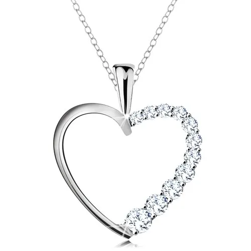 Náhrdelník ze stříbra 925, srdcovitá kontura se zirkonovou polovinou, řetízek