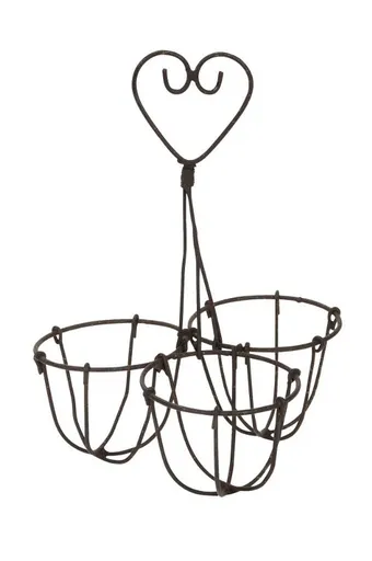 Hnědý kovový držák na 3 vajíčka se srdíčkem - Ø 11*16 cm 440139-000-712