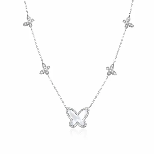 Agato Stříbrný náhrdelník s perletí Motýl AGT-N047W