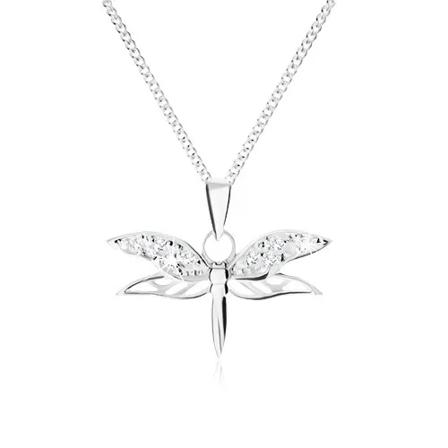 Náhrdelník ze stříbra 925, řetízek a přívěsek vážka, zirkonová křídla