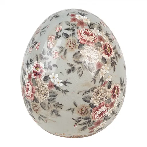 Zelená keramická dekorace vajíčko s květy Floria L - Ø 14*16 cm 6CE1972L