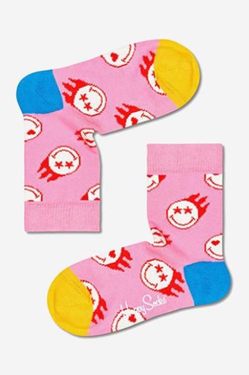 Dětské ponožky Happy Socks Flaming SmileyWorld růžová barva, Skarpetki dziecięce Happy Socks Flaming SmileyWorld KSMY01-3000