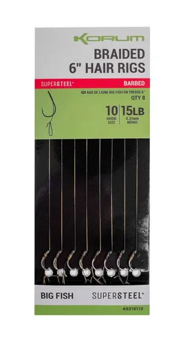 Korum Hotové návazce Big Fish Braided Hair Rigs 6" 8ks,Korum Hotové návazce Big Fish Braided Hair Rigs 6" 8ks