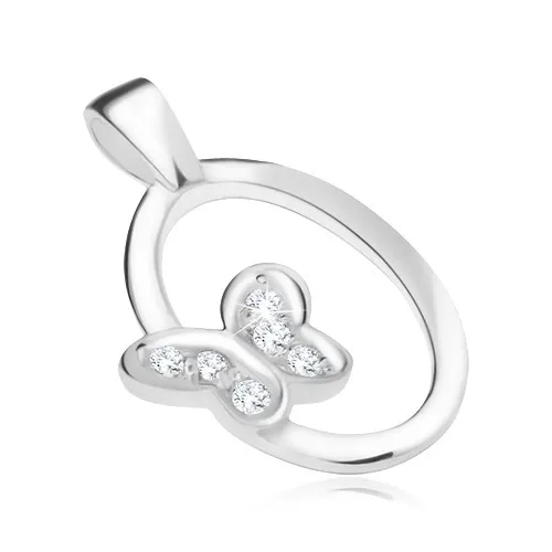 Oválný přívěsek s čirým zirkonovým motýlem, stříbro 925