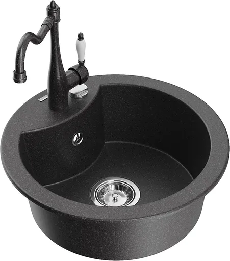 MEXEN/S Diego granitový dřez 1-miska včetně baterie Carla, černá kropenatá 6512-76-670700-76