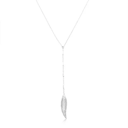 Náhrdelník ze stříbra 925, úzký gravírovaný list visící na řetízku
