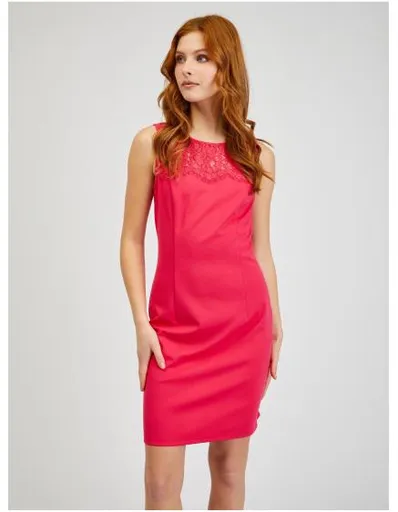 Tmavě růžové dámské pouzdrové šaty s krajkou