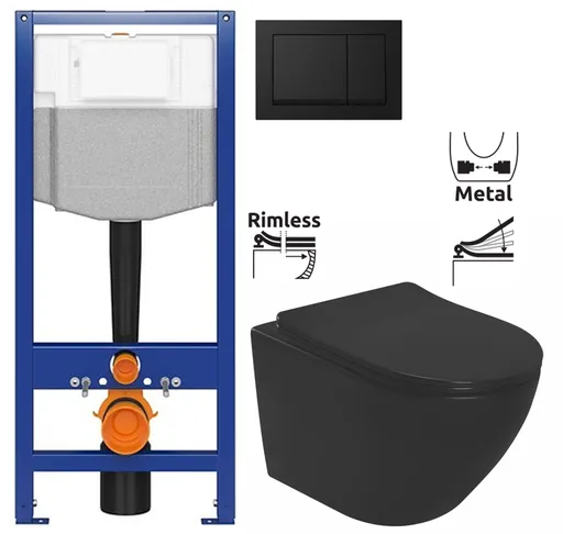 CERSANIT předstěnový instalační systém s černým tlačítkem K97-0574 + WC REA CARLO MINI RIMLESS ČERNÝ MAT + SEDÁTKO K97-526 0574 MM1