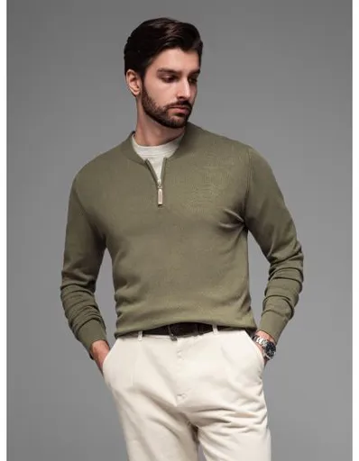 Pletený pánský svetr se strukturovanými puntíky - tmavě modrý V1 OM-SWSW-0118