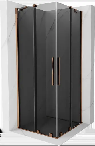 MEXEN/S Velar Duo sprchový kout, posuvné dveře 80 x 80, grafit, růžové zlato 871-080-080-42-60