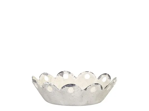 Krémový antik kovový svícen Lace edge - Ø 9*3cm Chic Antique