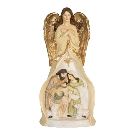 Béžová antik dekorace anděl se svatou rodinou Angel - 15*12*31 cm Clayre & Eef